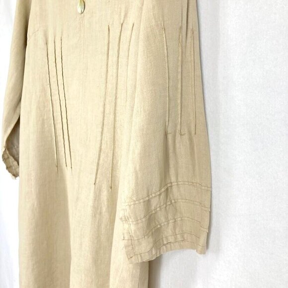 Rivieres de Lune 3/4 Sleeve Open Cuff 100% Linen Midi Dress Light Beige - Picture 4 of 10
